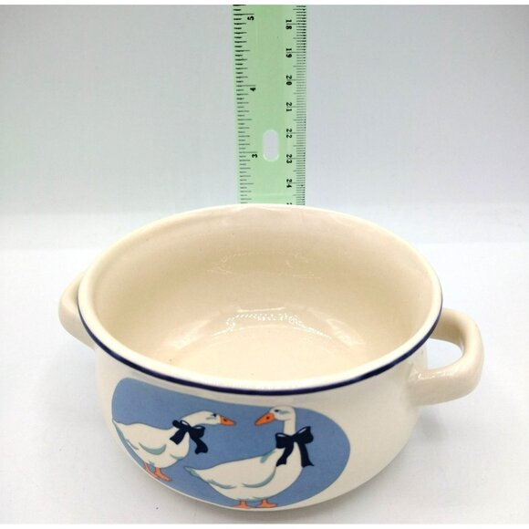 Soup Bowl 1988 Vintage Geese Double Handle Design NCE Crock Stew Desserts Soups - Picture 3 of 12